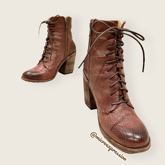 $428 Frye Vintage Brown Cognac Real Leather Distressed Zipper Lace Up Ankle Boot - Picture 7 of 11